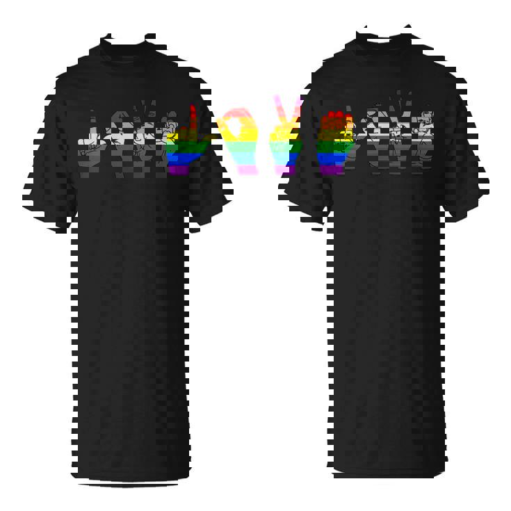 Sign Language Love LGBT Pride Month Rainbow Gay Lesbian T-Shirt