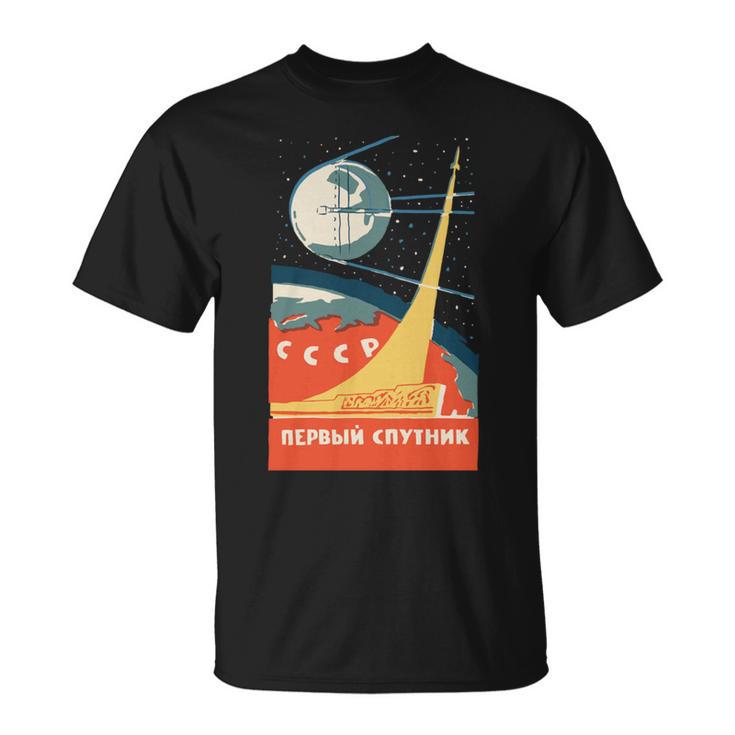 Sputnik Urssintage Poster Comunista Urss Espacio Manga Larga Camiseta unisex