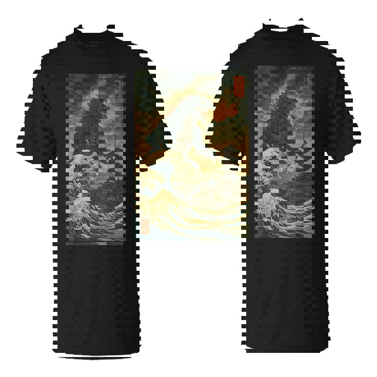 Ukiyo-E Kaiju Gran Ola Arte Monstruo Japonésintage Camiseta unisex