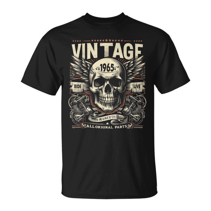 Vintage 1965 Né En 1965 Anniversaire Crâne Motard Moto T-Shirt