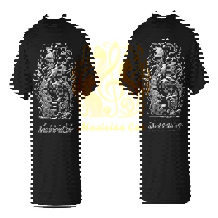 「Musician Cat 」 いつも猫気分 楽器と猫の調べ 音楽記号 猫エンブレム 肉球 Tシャツ