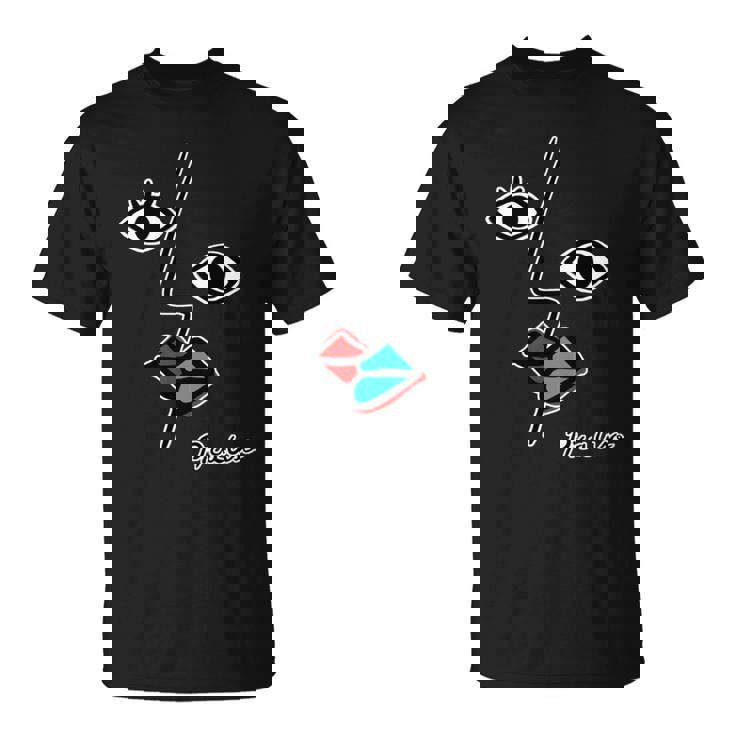 【ピカソ風】顔 男女 キス モダンフェイス（パロディ）【ピカウソ】キュビズム 80年代風 面白い アート 長袖tシャツ Tシャツ