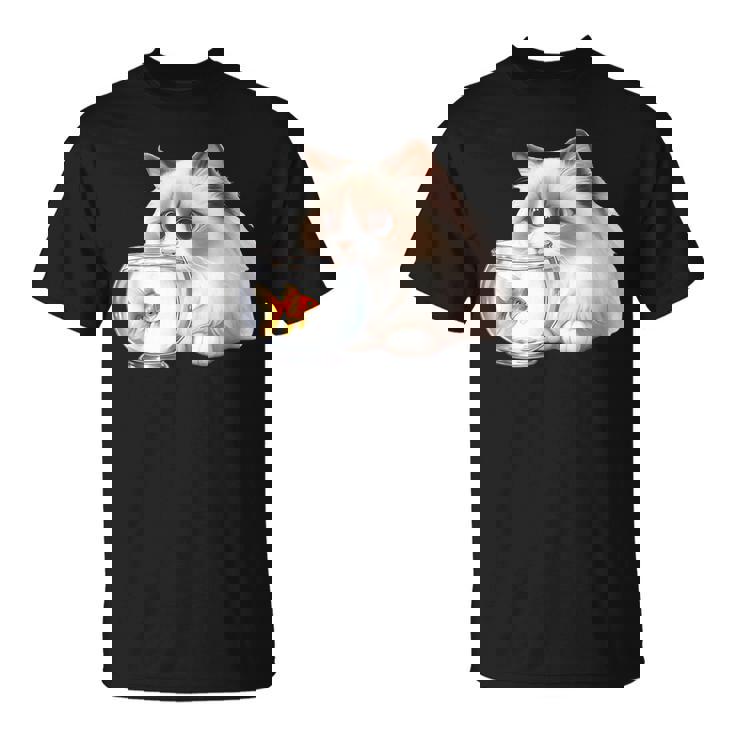 おさるのラグドール 猫と金魚 Tシャツ