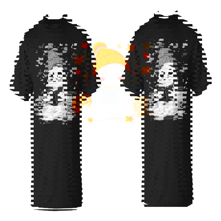おばけ読書本 紅葉 ハロウィン ゴーストコーヒー Tシャツ