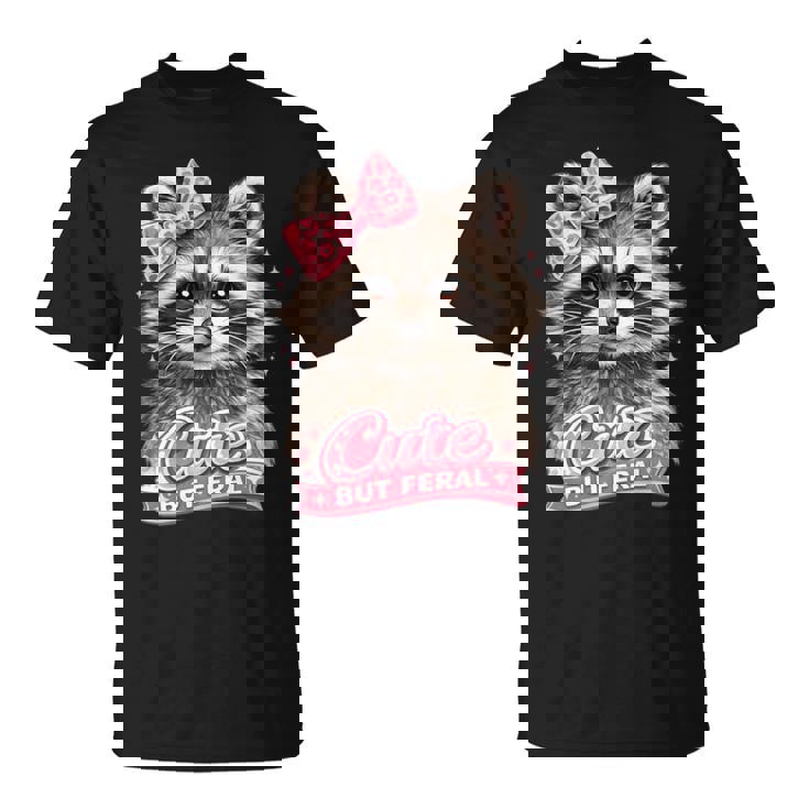 かわいいけど野生的な面白いアライグマの弓ミームかわいい動物のユーモア 長袖tシャツ Tシャツ