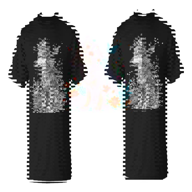 かわいいオオカミ 花 I キッズ オオカミ 長袖tシャツ Tシャツ