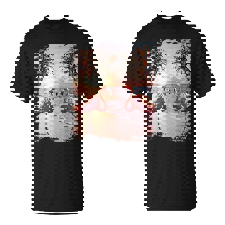 かわいいカラフルなフラミンゴヤシの木 Tシャツ