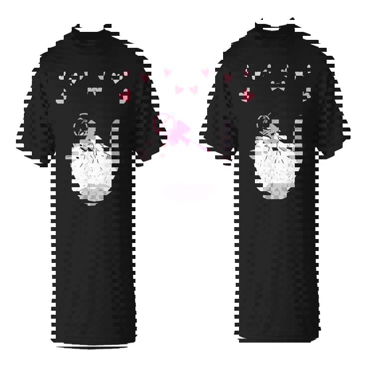 かわいい毛糸の猫はけん玉ハートを弾く Tシャツ