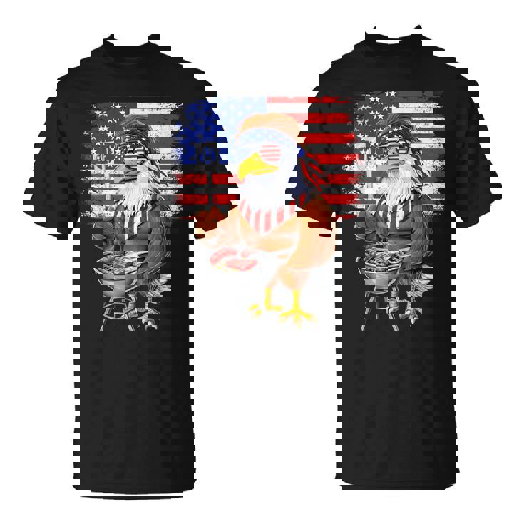 アメリカの白頭鷲、アメリカ国旗、バーベキュー、肉のグリル、愛国心、独立記念日、愛国心、誇り高きアメリカ人 Tシャツ