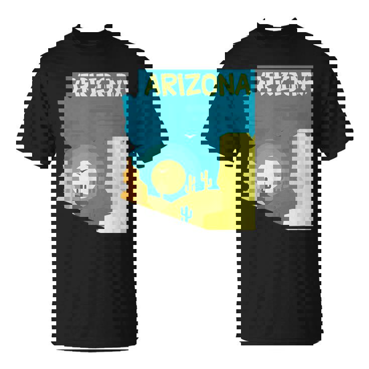 アリゾナ州の地図、モダンな抽象的なアリゾナ砂漠、サボテン Tシャツ