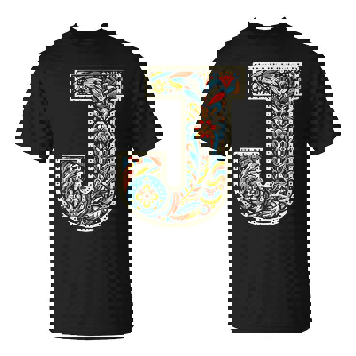 イニシャル 名前 文字 J アルファベット 民芸風 Tシャツ