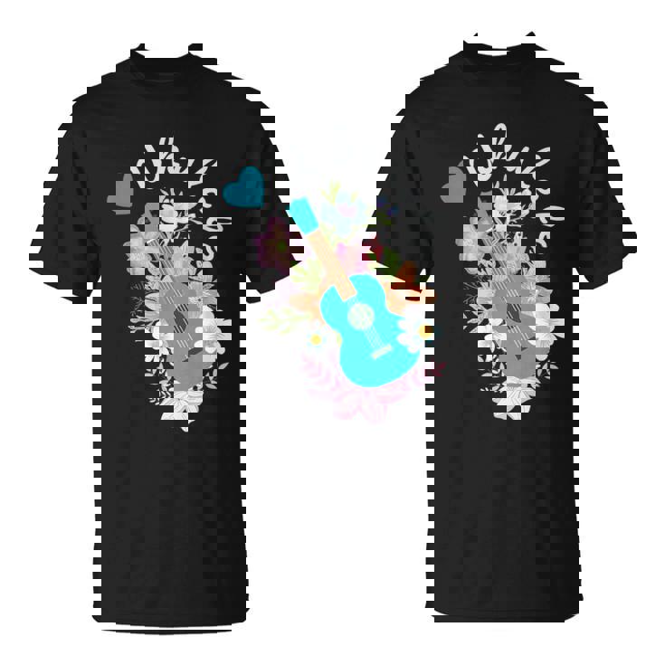 ウクレレギフト 70年代の花のウクレレ奏者 Tシャツ