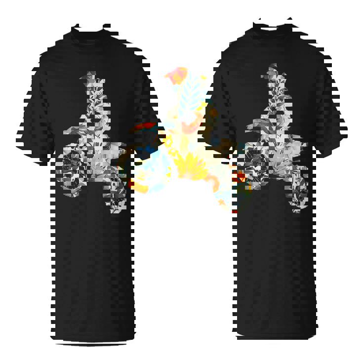エレガントなシルエット フラワーアートピース フローラル モトクロス Tシャツ
