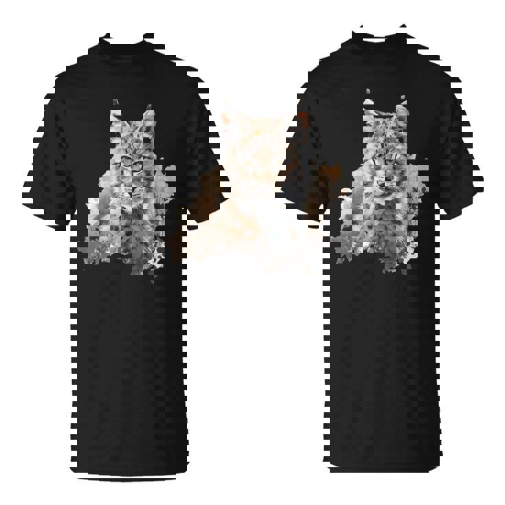 オイル スケッチ ワイルドライフ ボブキャット オレンジ ボブキャット Tシャツ