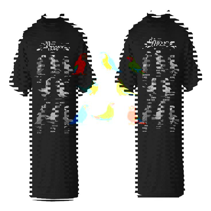 カラフルな8種のインコ コンゴウインコ Tシャツ