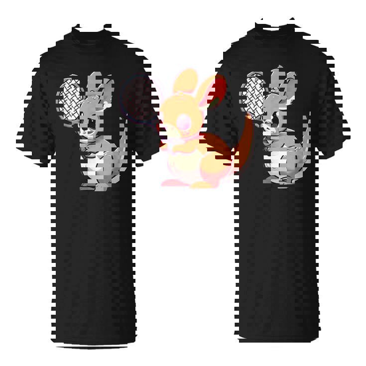 カンガルー かわいい ラケット スポーツ テニス プレイ 動物 キャラクター キュート Tシャツ
