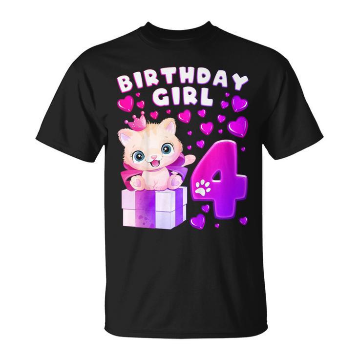 キッズ 4歳の誕生日、4歳の女の子、子猫、番号4 Tシャツ