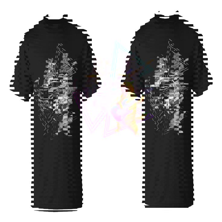 キャットバンド-ベース、ギター、ドラムセットのロックキティ Tシャツ