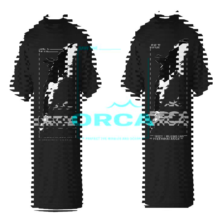 クジラと海を守るシャチ レトロなシャチのデザイン Tシャツ