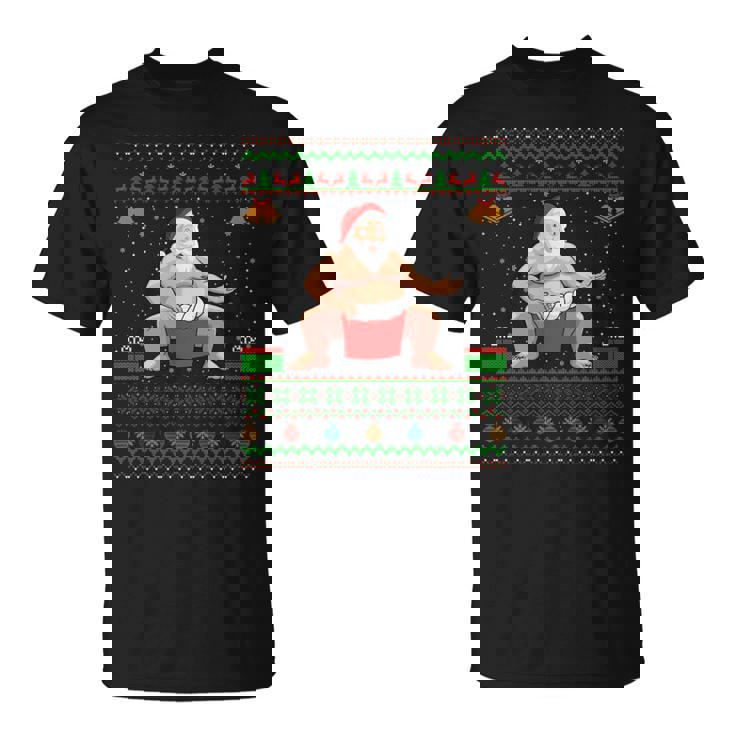 クリスマスセータースタイル サンタ相撲 アグリークリスマス 長袖tシャツ Tシャツ