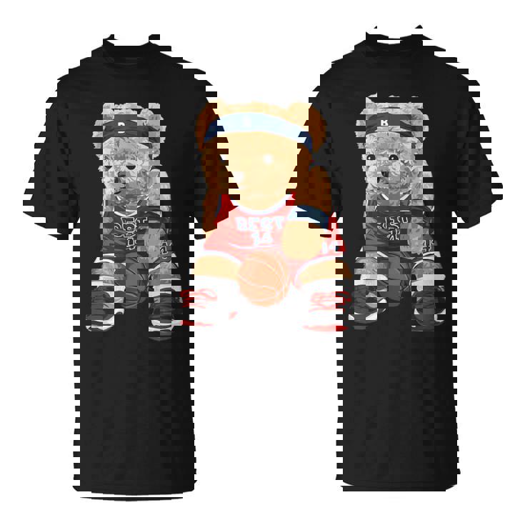 クールなテディベアがバスケットボールのイラストグラフィックデザインを演じます。 Tシャツ