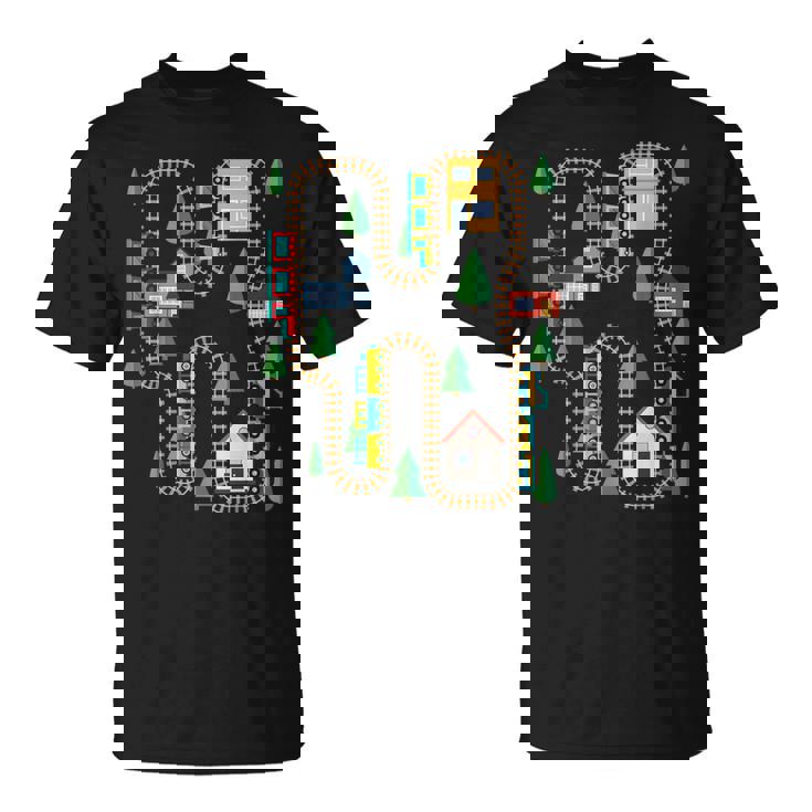 クールなプレイマット 電車線路 かわいい機関車 幼児 Tシャツ