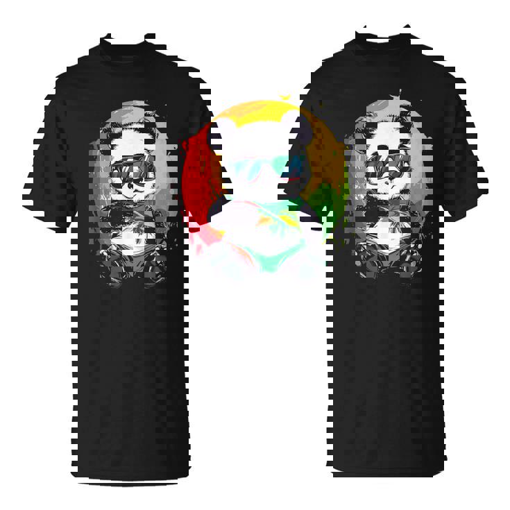 サングラス付きパンダ ラスタカラー Tシャツ