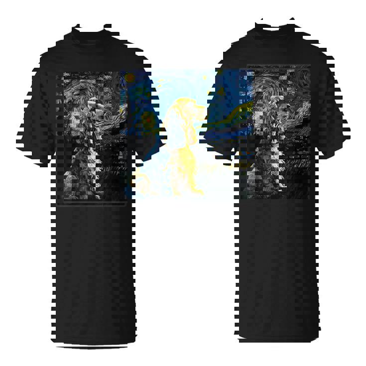 シュルレアリスム 星月夜 イングリッシュコッカースパニエル犬 Tシャツ