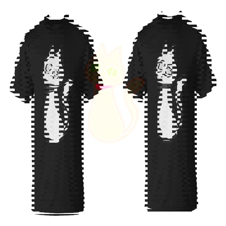 シロネコ 胸にワンポイント 落書き風 おもしろ Tシャツ