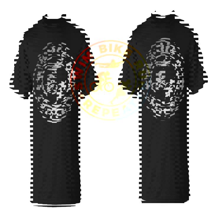 スイム・バイク・ラン・リピート レトロヴィンテージ トライアスリート・トライアスロン用 Tシャツ