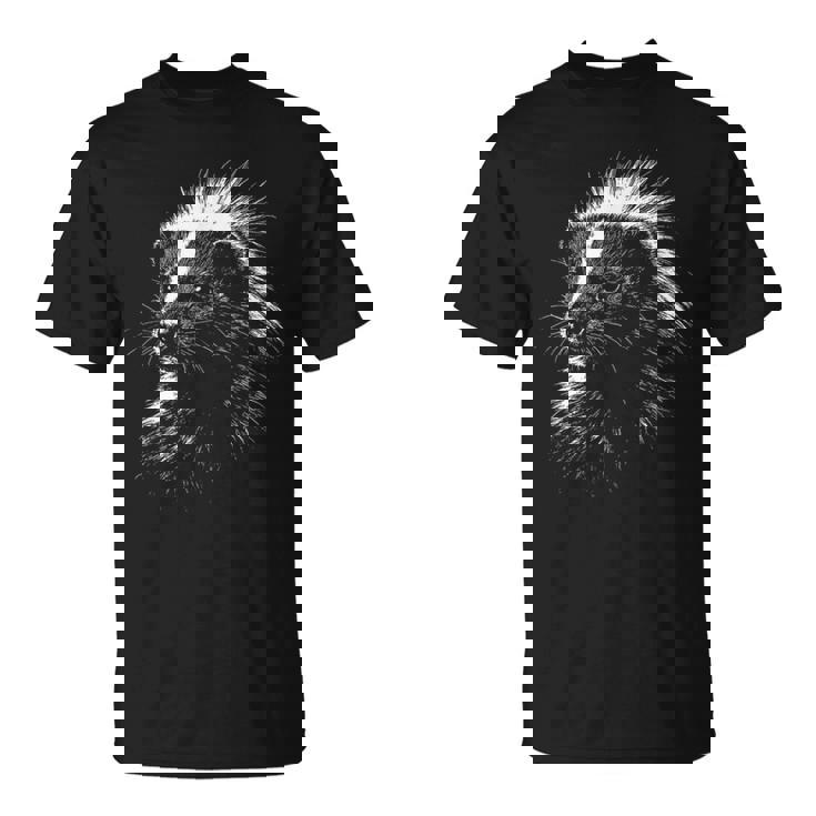 スカンクの肖像画 黒と白の動物愛好家 Tシャツ