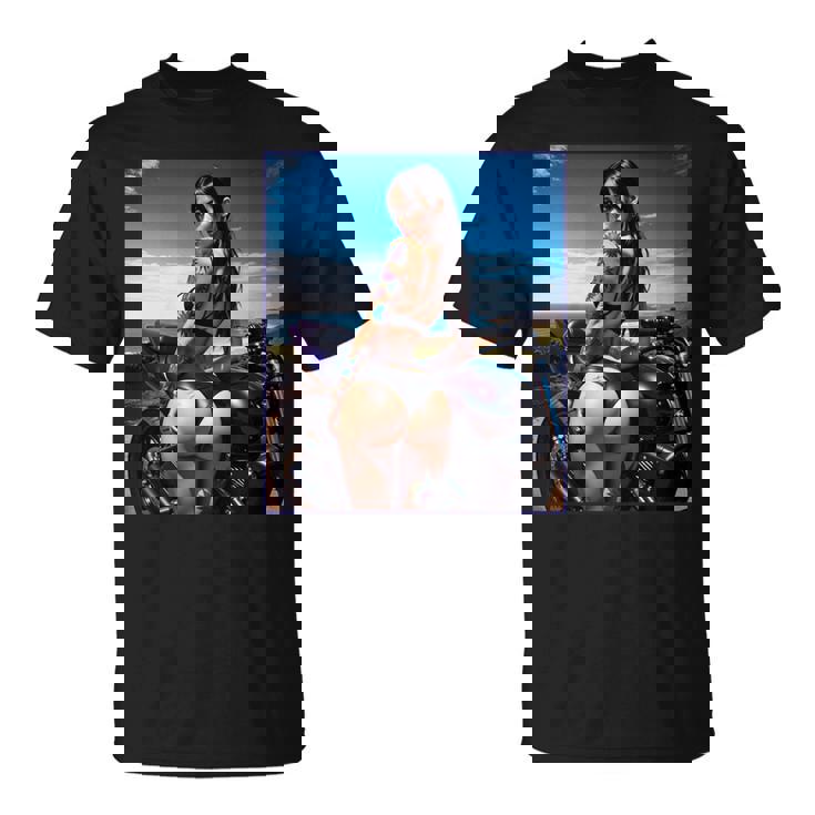 セクシーガールグラフィックtシャツ セクシーなラティーナガール&バイクビーチ。 長袖tシャツ Tシャツ