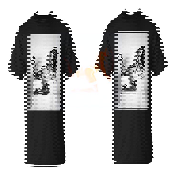 セクシーガールグラフィックtシャツ マスクのセクシーなファッションモデル Tシャツ