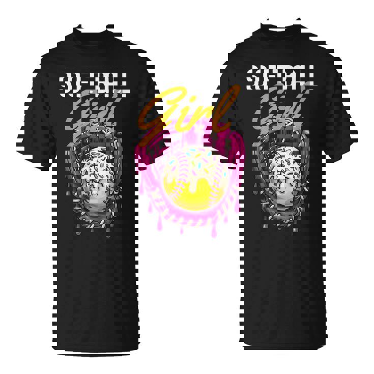 ソフトボール 女の子 名言 滴る アイスクリーム グラフィック ソフトボール ドリップ Tシャツ