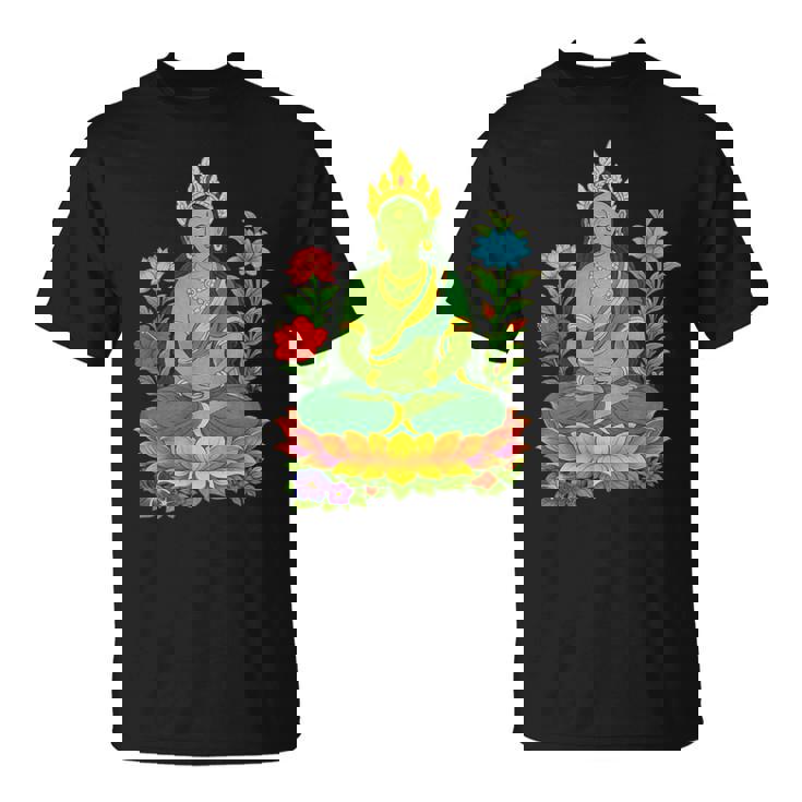 チベット仏陀瞑想 ヴァジュラヤナ グリーンタラ Tシャツ
