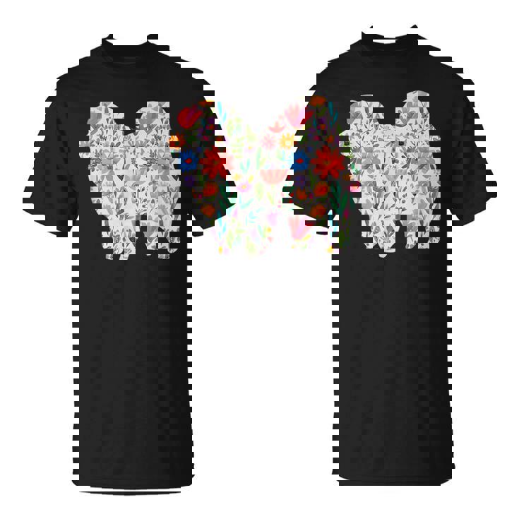 チャウチャウ 水彩 花 デザイン Tシャツ