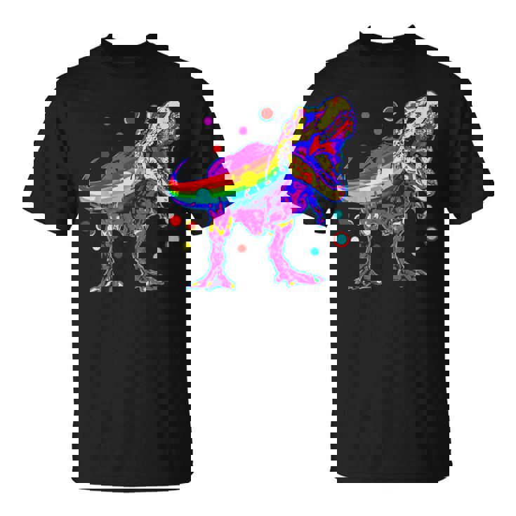 ティラノサウルス レックス 虹色 恐竜 恋人 デザイン Tシャツ