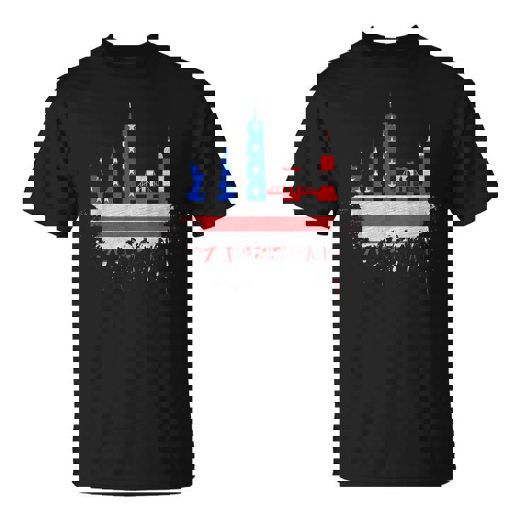 ニューヨーク・スカイライン 星条旗 アメリカ国旗アート Love Ny Tシャツ