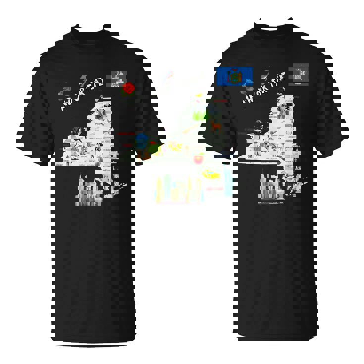 ニューヨーク州地図 観光地 都市 旗 Tシャツ