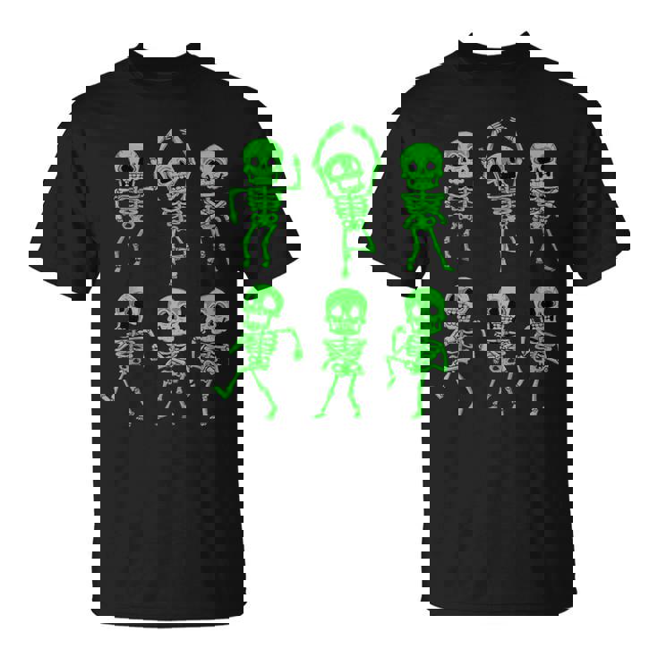 ハロウィン ダンシングスケルトン グリーン 不気味な男の子 女の子 キッズ Tシャツ
