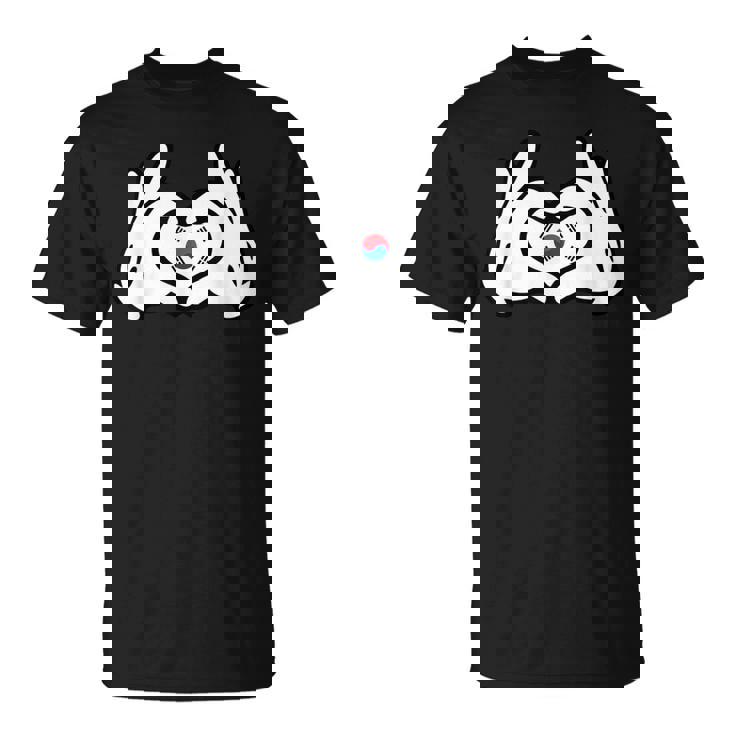 ハートを形作る漫画の手 韓国国旗 Tシャツ