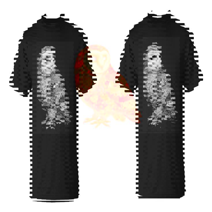 ハート柄の奇抜なパッチワークフクロウ Tシャツ
