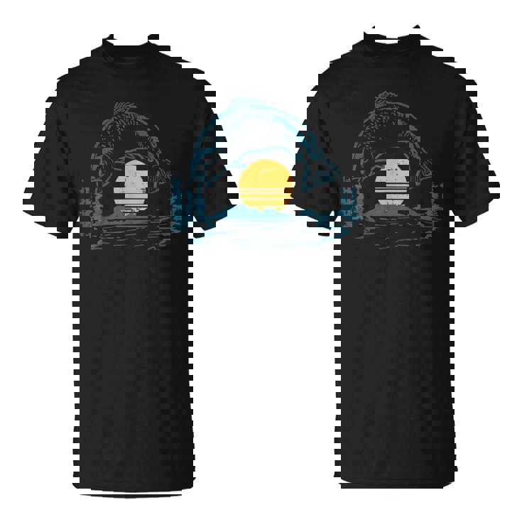 バスフィッシュ サンセットムーン ヴィンテージ 釣り フィッシャーマン アングラー ギフト Tシャツ