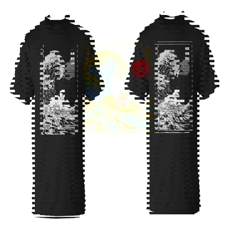 ビション・フリーゼ 日本神奈川波 おもしろサーフドッグ Tシャツ