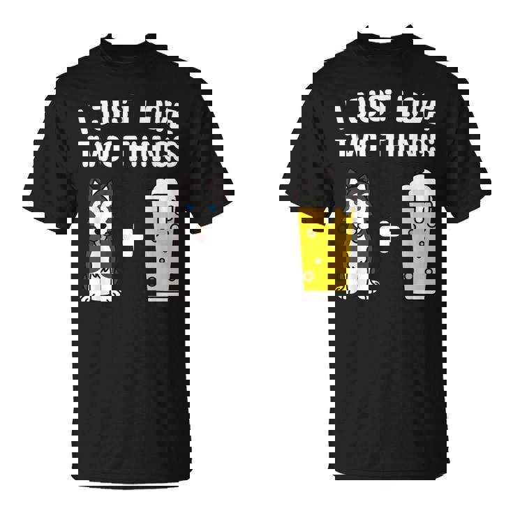 ビールシベリアン・ハスキー犬 Tシャツ