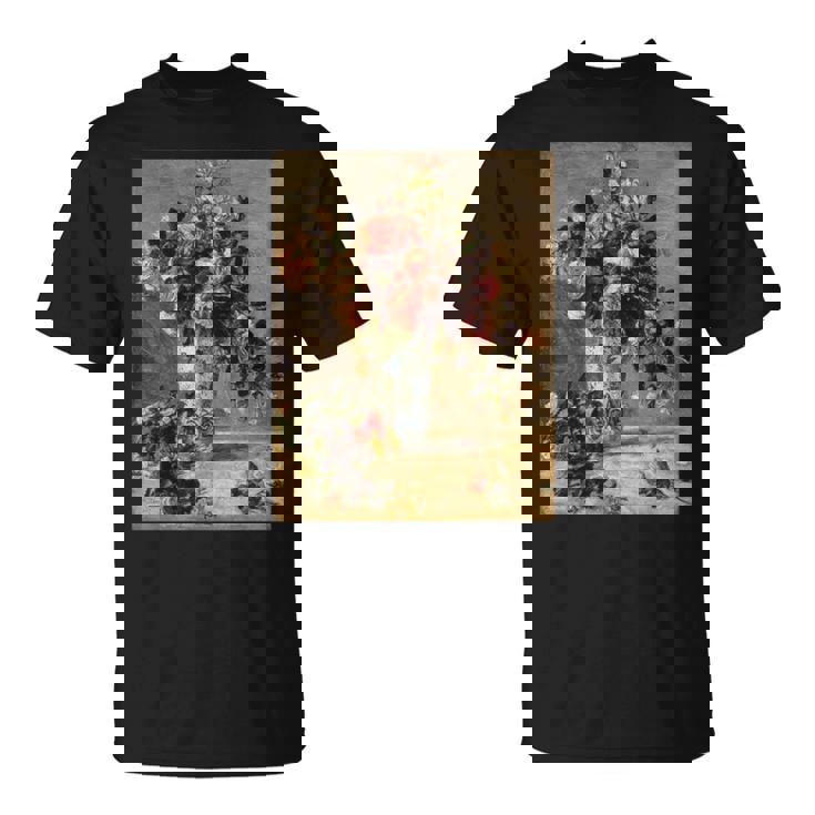 ピエール・オーギュスト ルノワールのバラとジャスミン デルフト花瓶 長袖tシャツ Tシャツ