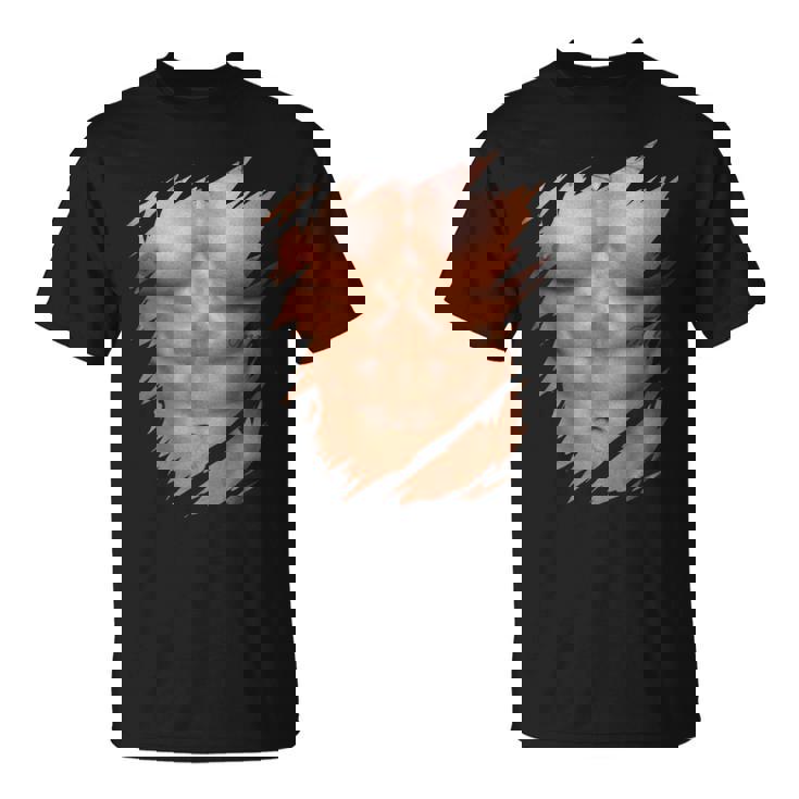 メンズ フェイク マッスル 破れた胸 腹筋 6パック Tシャツ