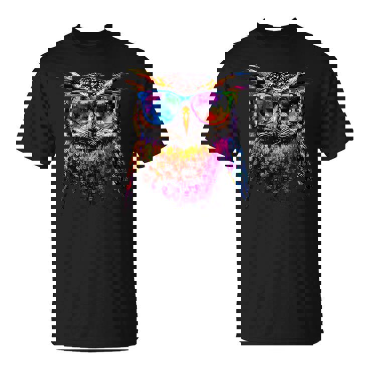 フクロウ カラフル レインボーカラー ポップアート フクロウ フクロウ かわいい フクロウ Tシャツ