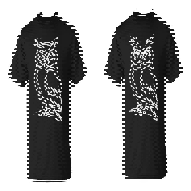 フクロウ ミニマリストバッジ パッチラインアート Tシャツ