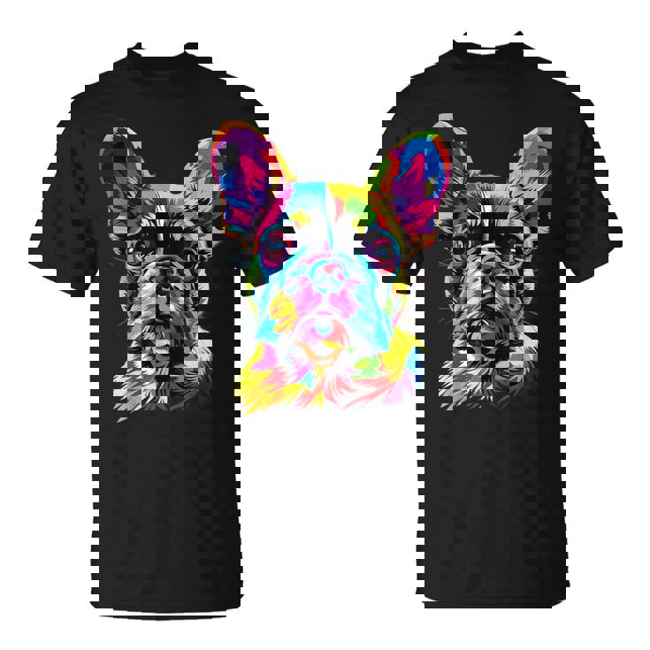 フレンチブルドッグ 犬 カラフル ポップアート レインボーカラー ブルドッグ Tシャツ